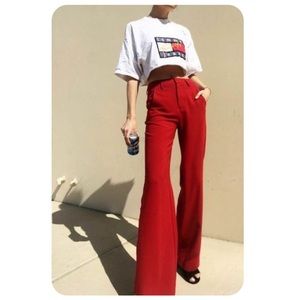 TOPSHOP | red high waist suit trousers